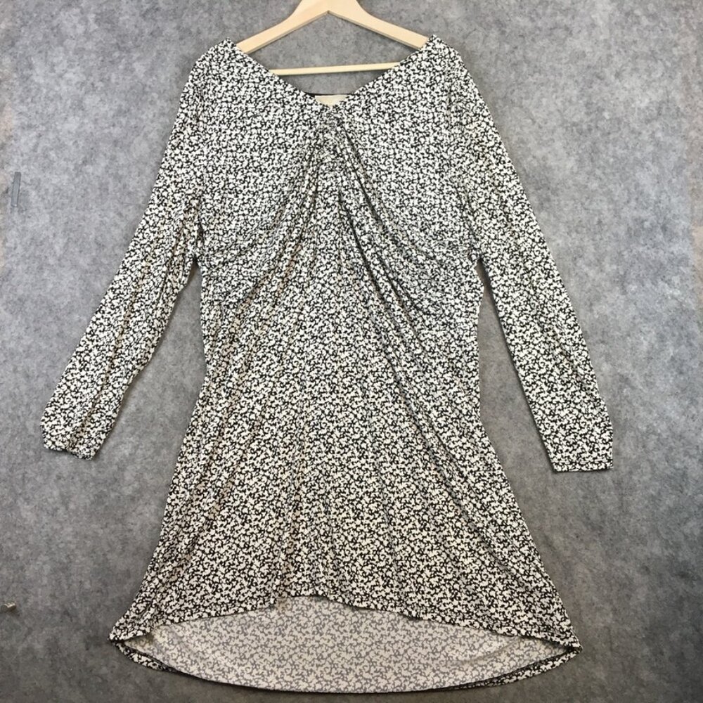 Michael Michael Kors Dress 3X V Neck Long Sleeve Above Knee Black Floral Career